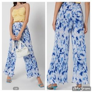 Blue Tie Dye Lettuce Trim Pants